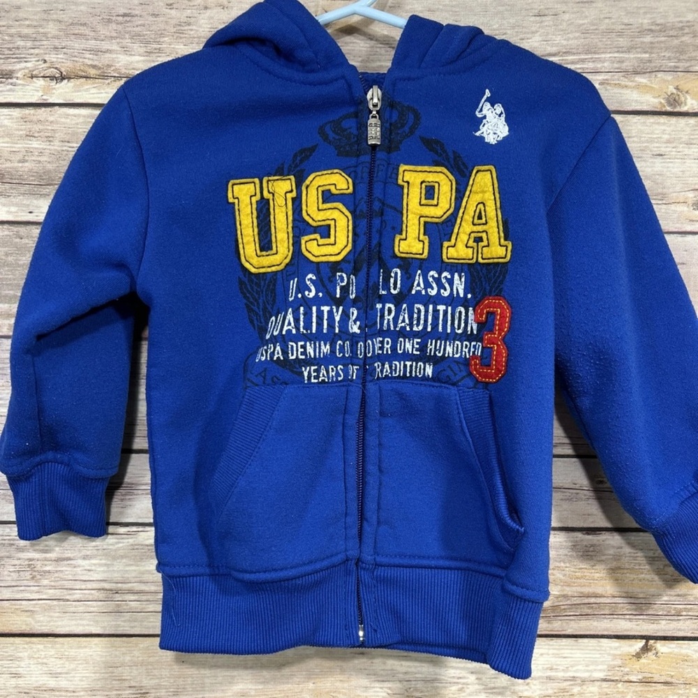 US Polo Assn Boys Zip Hoodie Blue Sz 2T Embroidered USPA Logo Jacket Sweatshirt